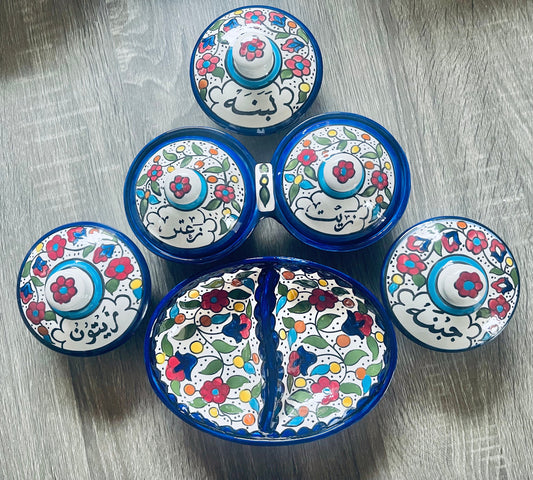 Breakfast Set with divided plate Ceramic Handmade and HandPainted made in Palestine