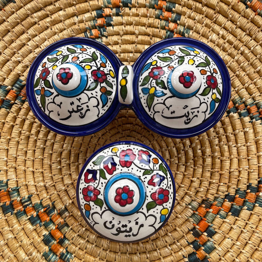 Breakfast set of Zeit & Zatar, Zaytoon Handmade and Hand Painted خزف مصنوع في فلسطن