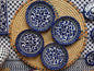 Set of 4 Palestine Pottery Flat Bowl Blue Floral 15 cm Design Handmade Made in Palestine خزف مصنوع في فلسطين