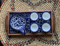 Palestinina Coffee cups set of 4 with a Pan Plate and Tray 30x15 Cm wooden Frame Ceramic Handmade and Hand Painted in PALESTINE