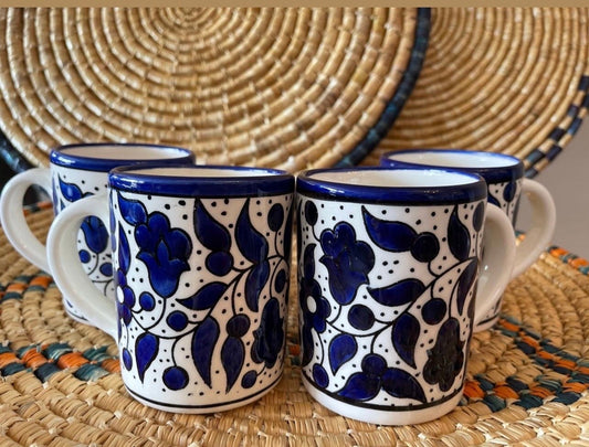 Set of 4 Mugs Ceramic Handmad and Hand Painted made in Palestine خزف فلسطيني