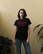 Boqaa T-Shirt || Red Hand Stitched on Black || Palestinian Embroidery || Made in Al-Baq'a Palestinian Refugee Camp