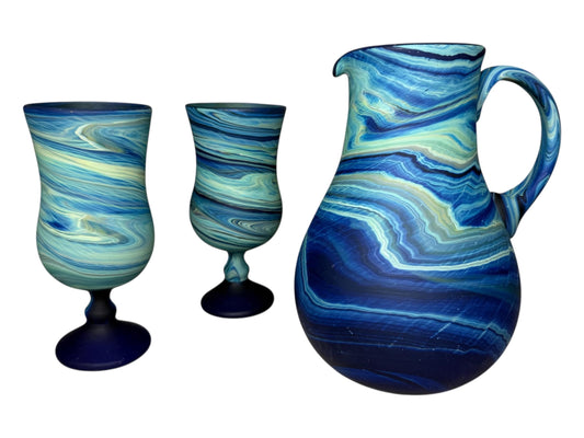 Palestinian Phoenician Glass || Set of 2 cups with Jug Hand Blown in Palestine