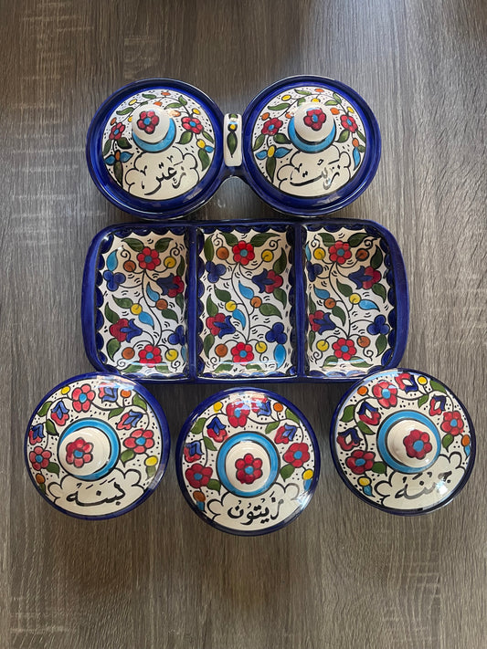 Breakfast Set with divided plate Ceramic Pottery Handmade and Hand Painted Made in Palestine