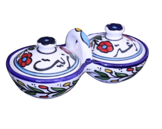 Palestine Handmade & Painted Ceramic Art Zeit and Zatar basket Made in Palestine