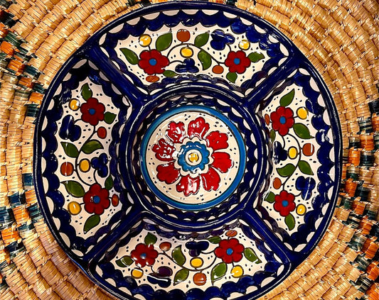 Palestine Pottery Divided Plate 23 cm Ceramic Handmade and Hand Painted