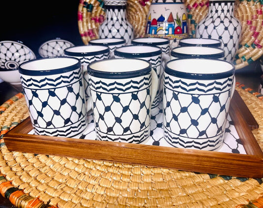 Kuffiyeh Mugs Set of 9 with Tray